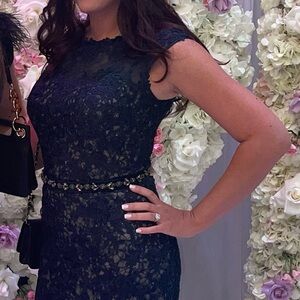 Navy Lace prom gown